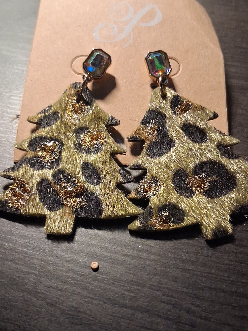Plunder Olive Green Leopard Tree Drop Earrings with Gold Accents